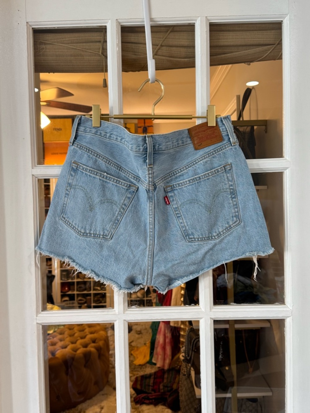 Levi's 501 Light Blue Frayed denim jean shorts - Picture 4 of 7